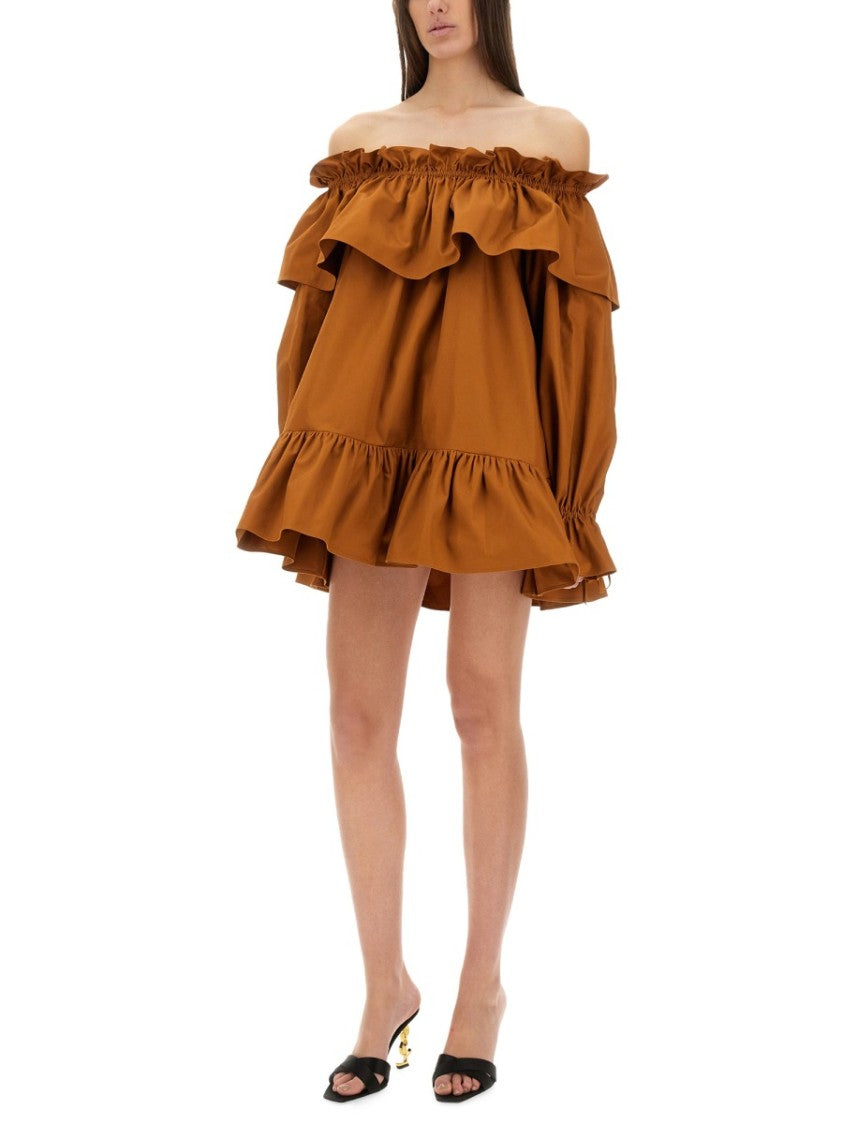 Saint Laurent Off-The-Shoulder Ruffled Sleeve Mini Dress