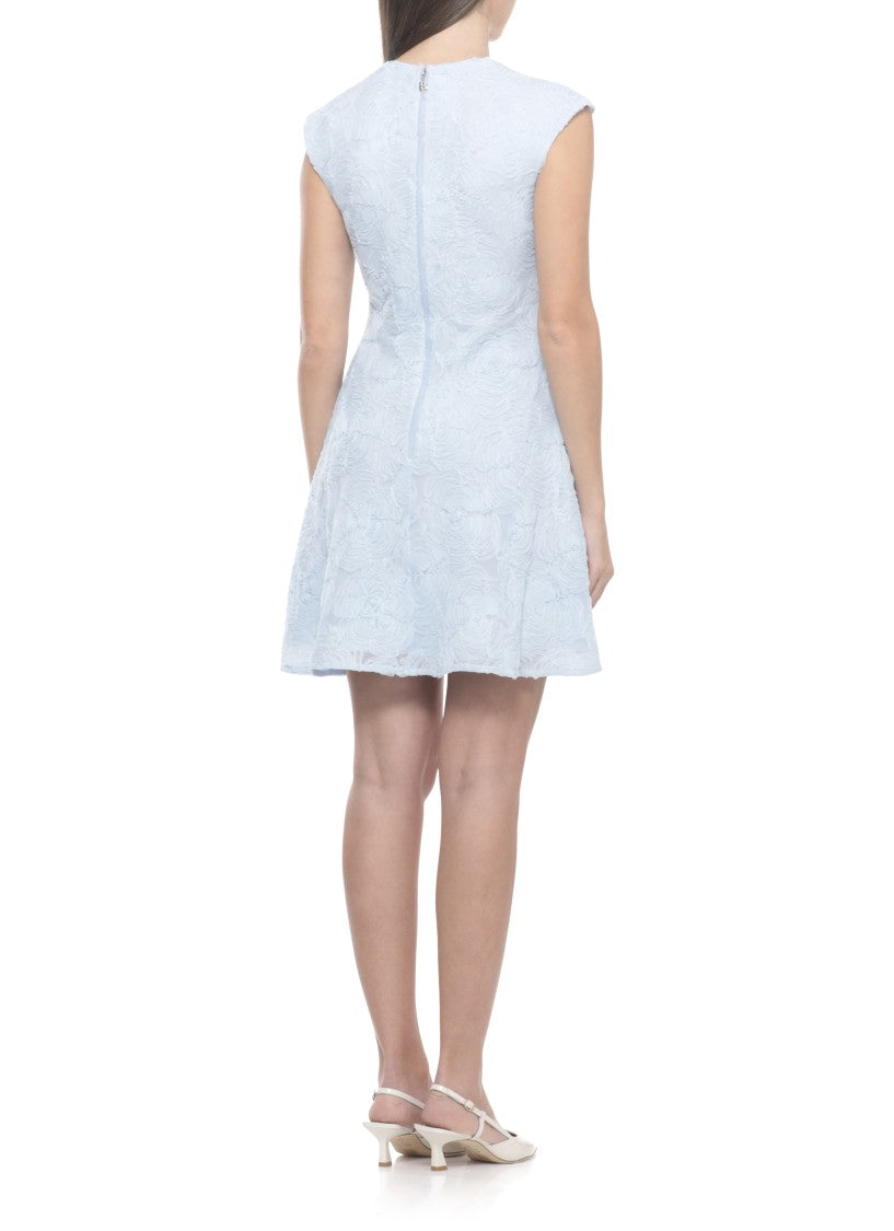 Rotate Embroidered Floral Mesh Mini Dress With Fitted Bodice