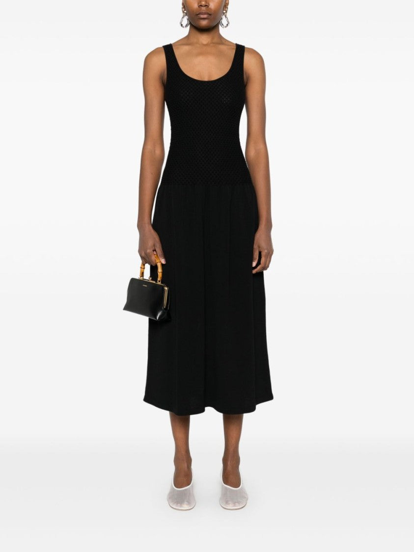 Theory Black Cotton Midi Dress With Wide Neckline