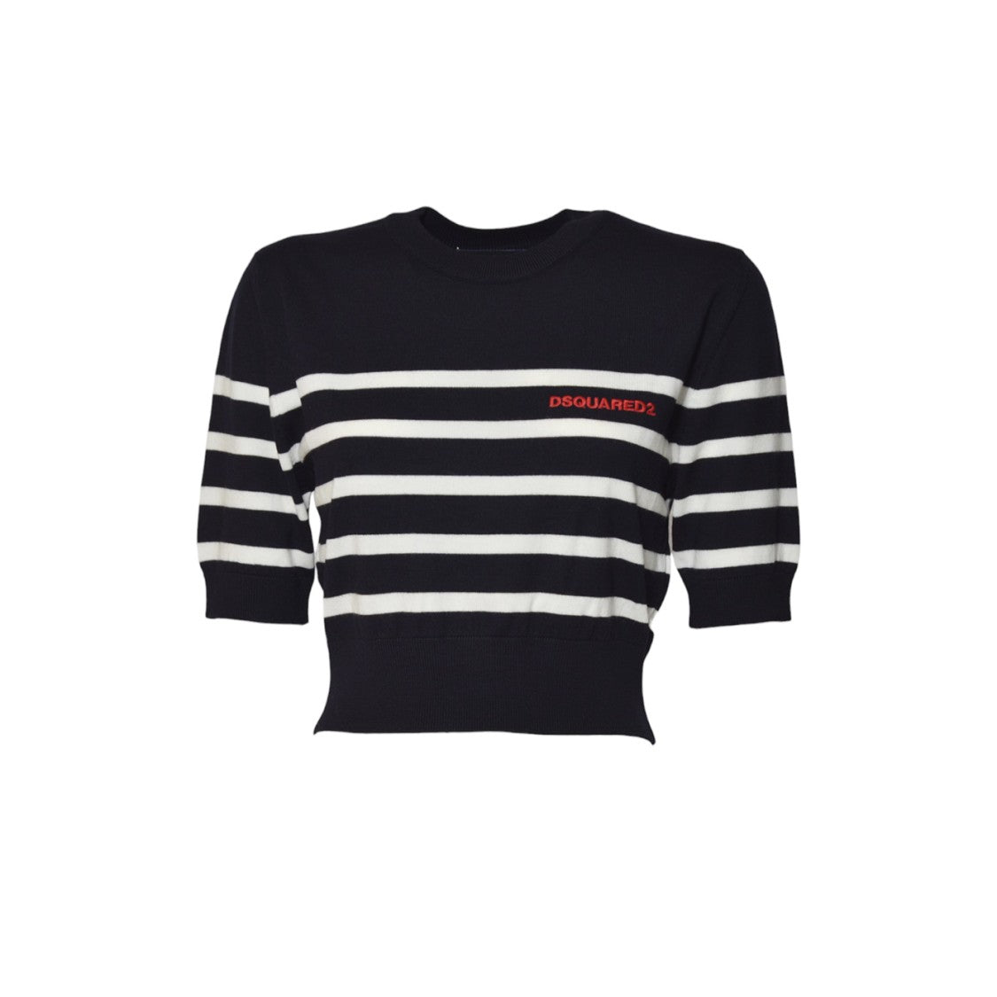 Dsquared2 Short-Sleeved Striped Knit Sweater With Embroidered Logo