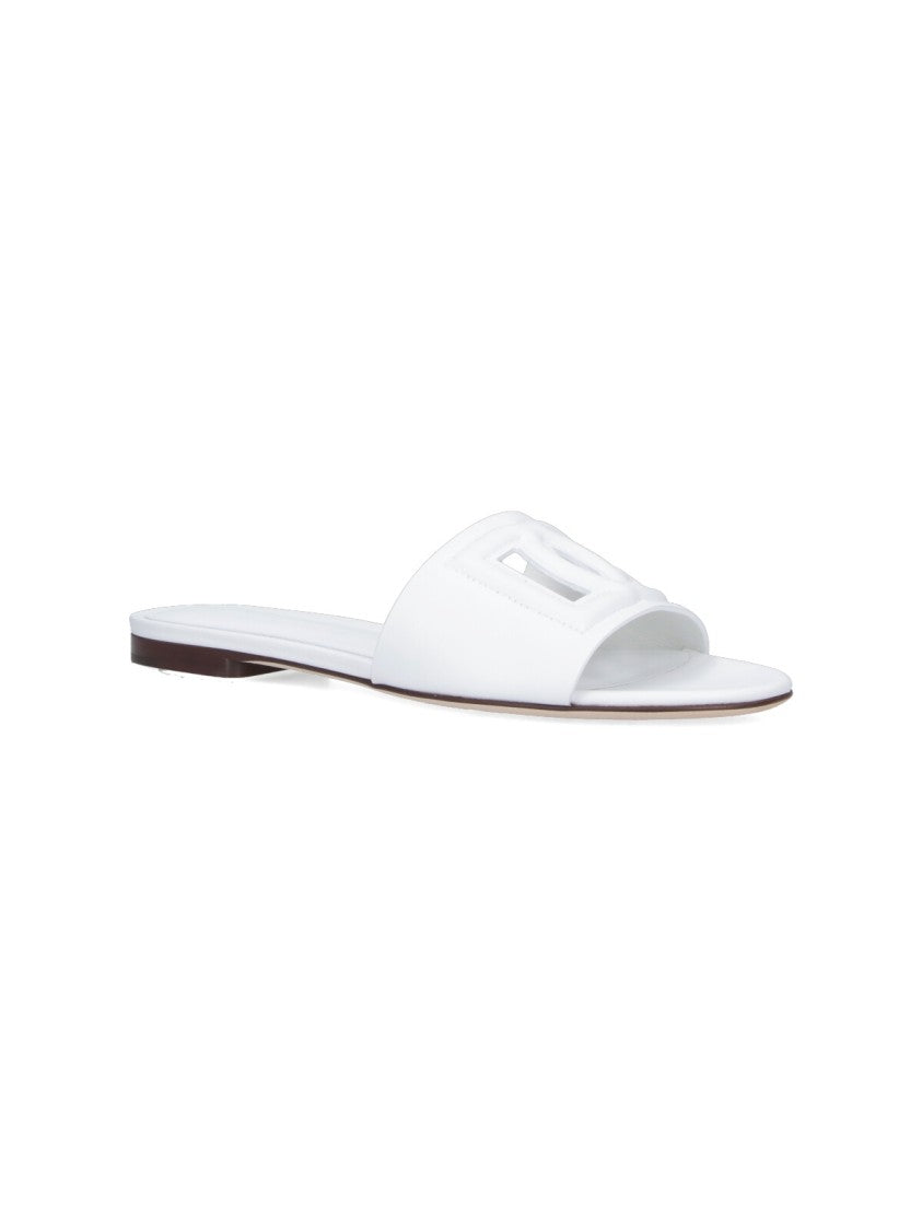 Dolce & Gabbana White Dg Leather Slides Sandals