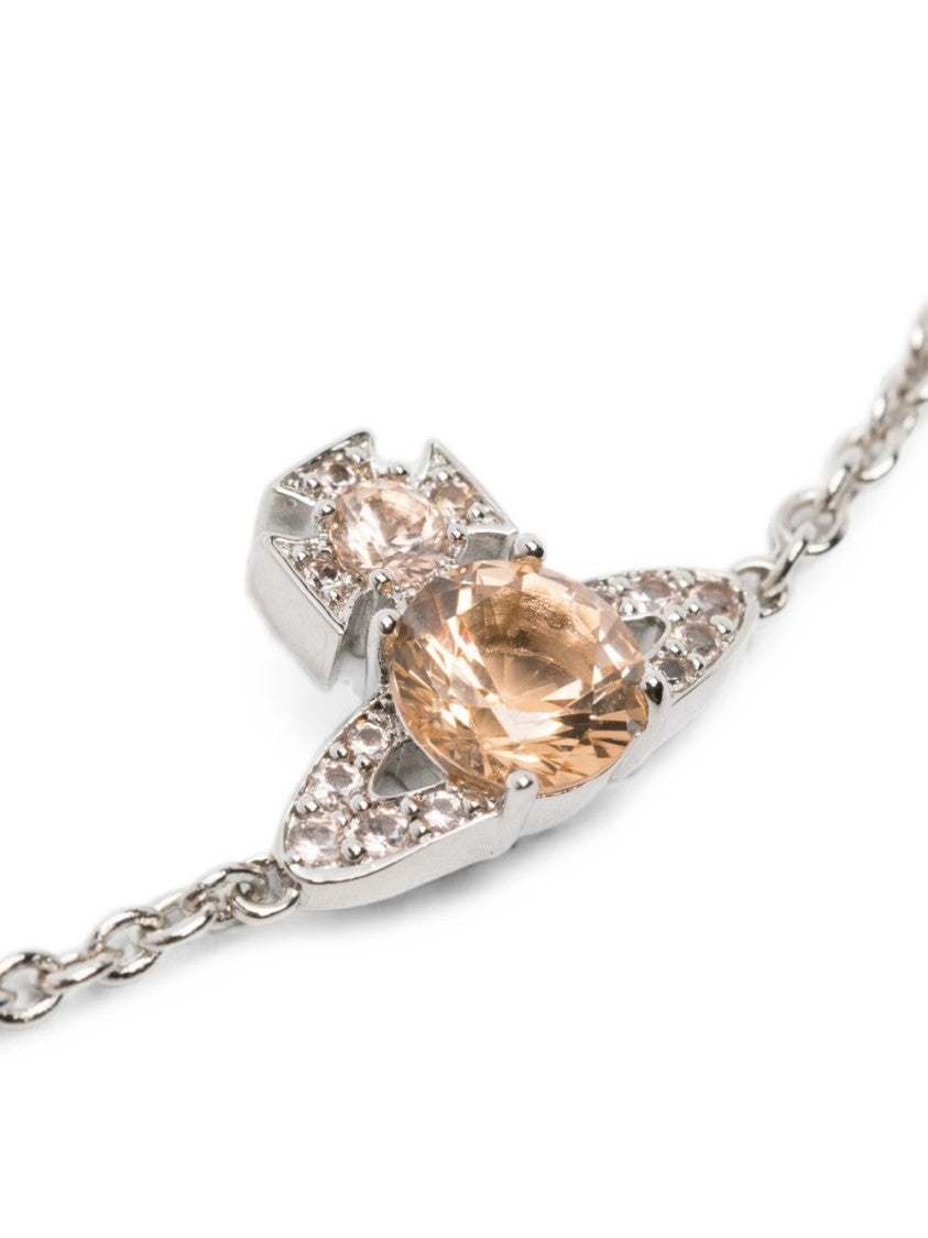 Vivienne Westwood Silver Oval Peach Gemstone Charm Bracelet