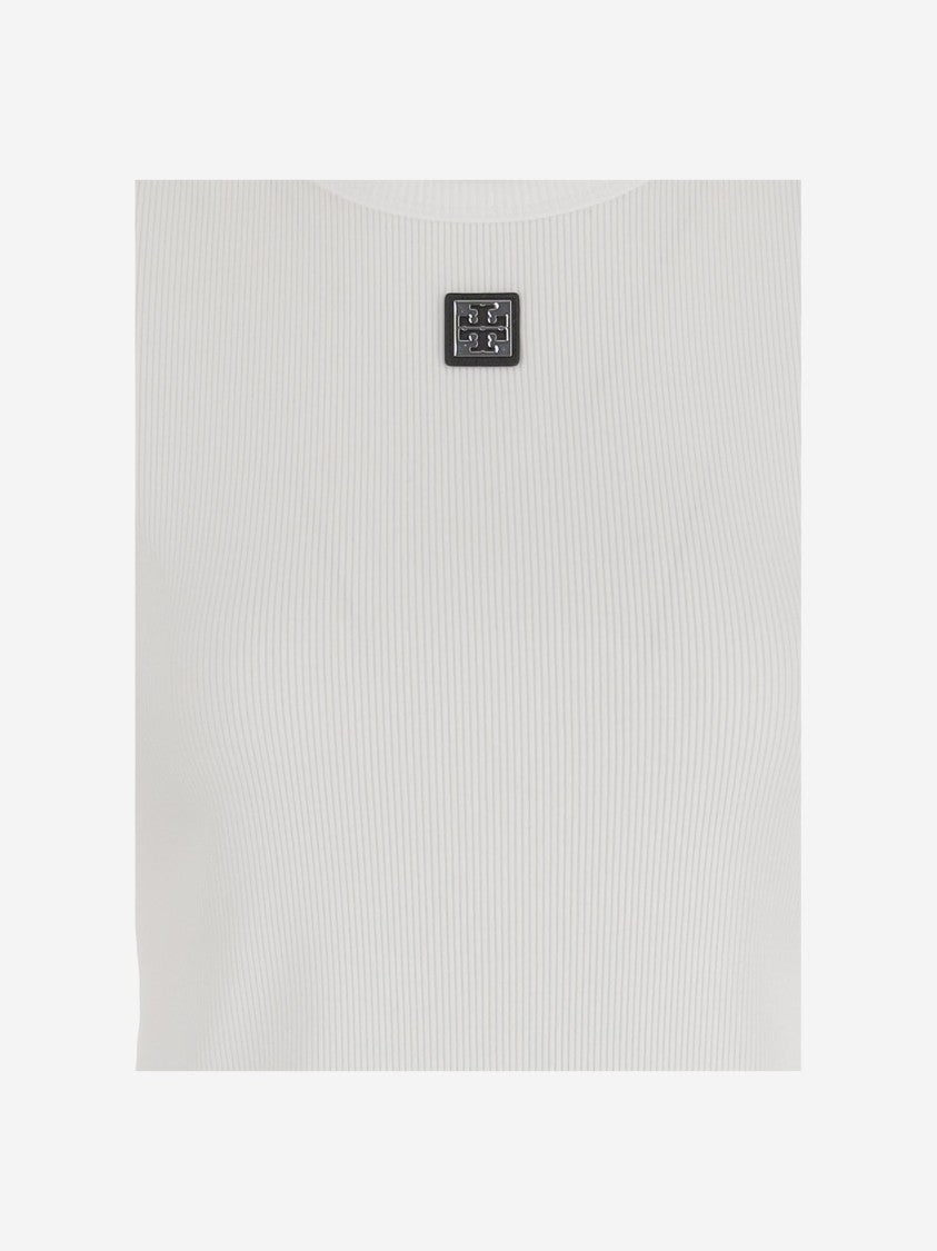 Tory Burch Fitted Cotton T-Shirt With Leather Logo Plaque