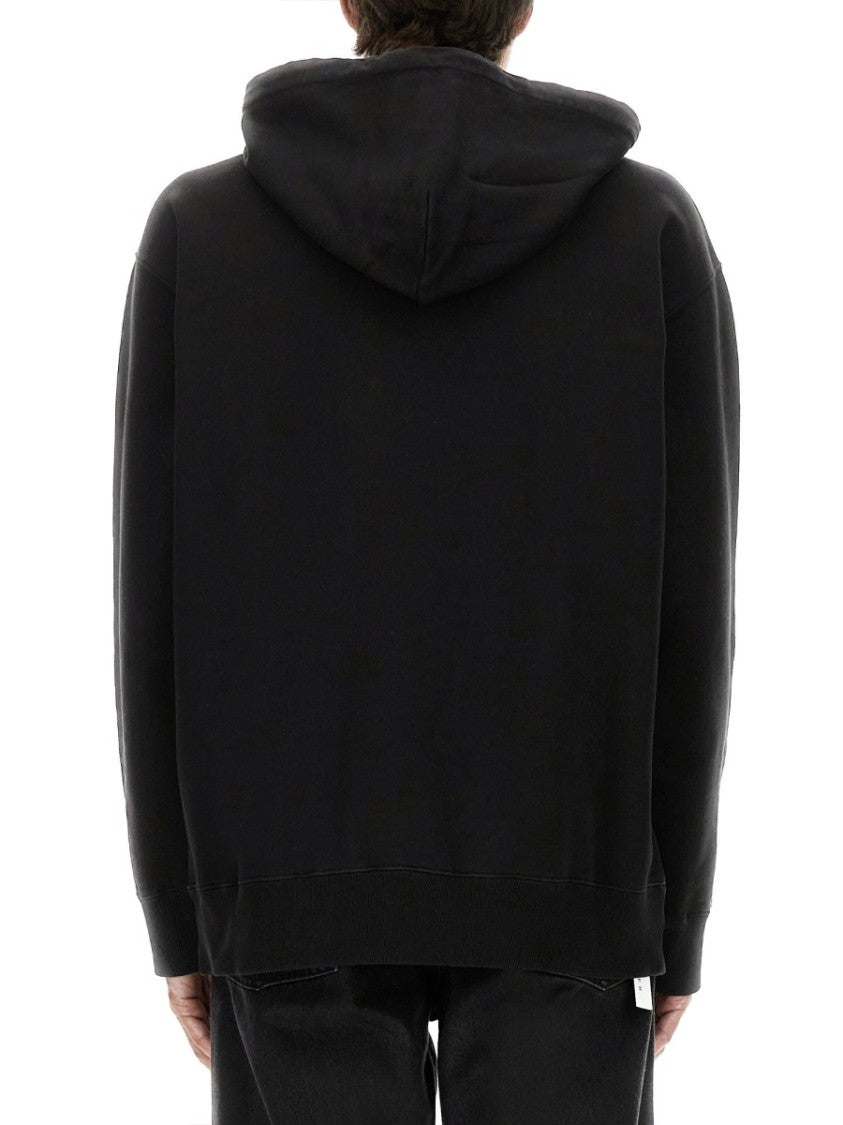 Mm6 By Maison Margiela Numeric Print Black Hoodie With Front Kangaroo Pocket