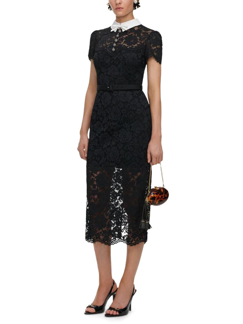 Self-Portrait Intricate Black Lace Midi Dress With Contrast Collar