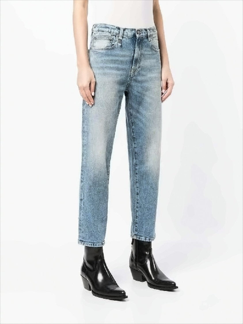 R13 Classic Blue Denim Pants With Vintage Wash Effect
