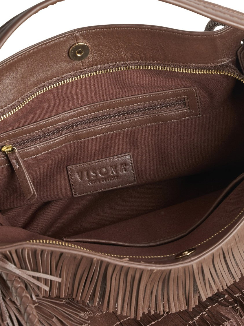 Visona` Nappa Medium Layered Fringe Brown Handbag