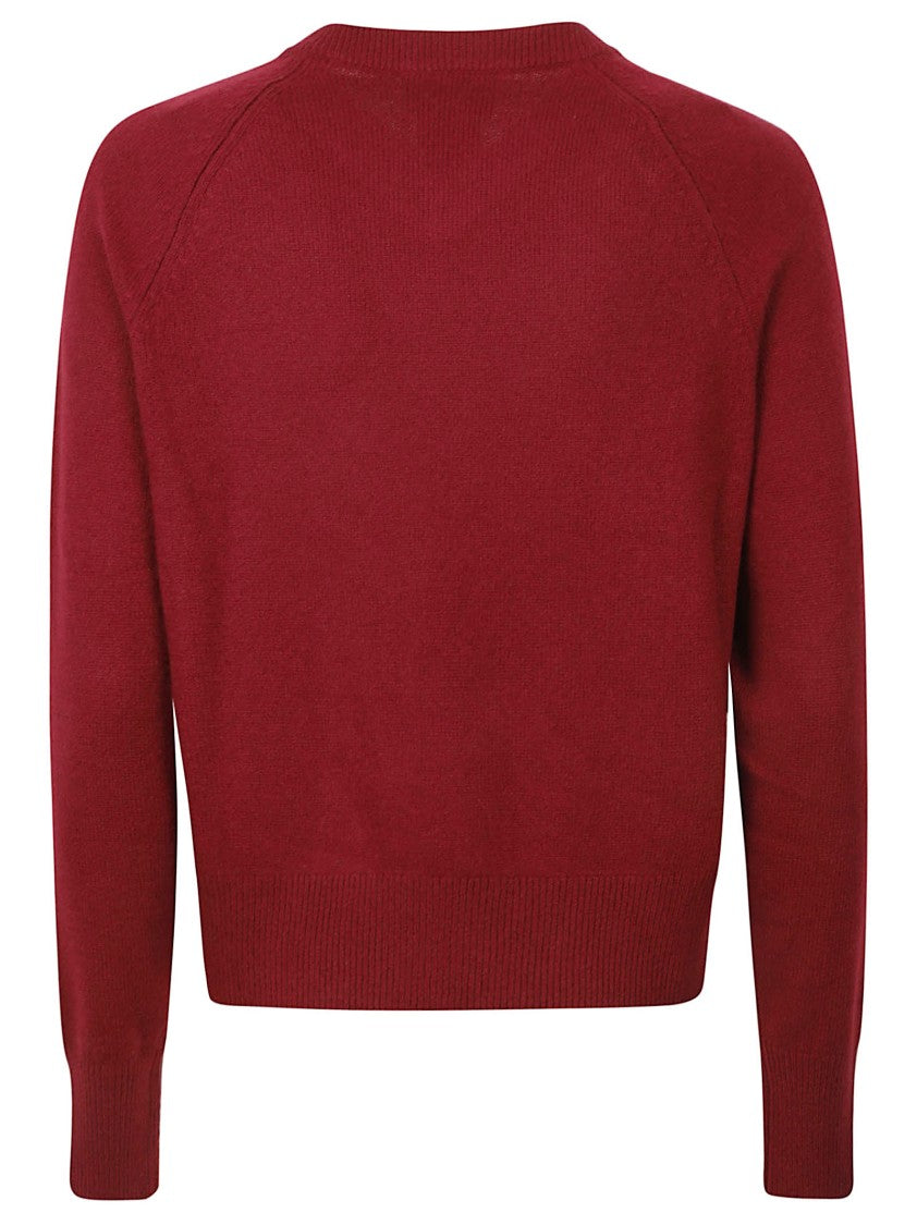 Max Mara Deep Red Cashmere Knit Sweater With V-Neckline