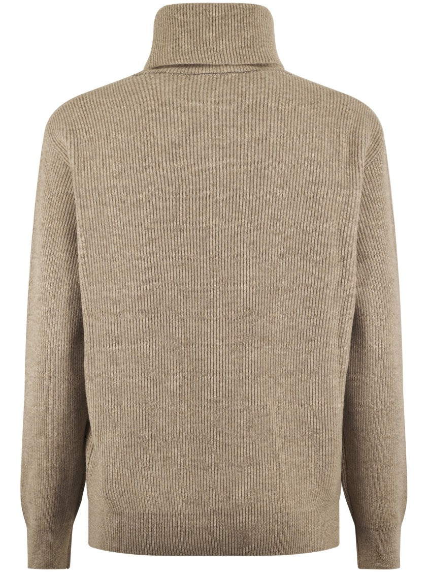 Brunello Cucinelli Finely Ribbed Cashmere Turtleneck Sweater