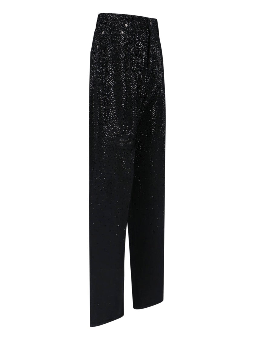 Golden Goose Straight Jeans With Rhinestones Black Denim