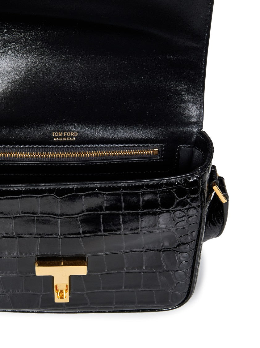 Tom Ford Black Crocodile-Print Leather  Small Shoulder Bag