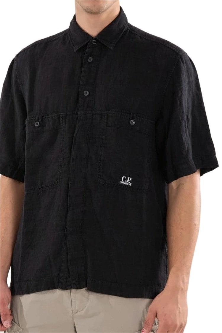 C.P. Company Short-Sleeve Linen Shirt With Classic Collar