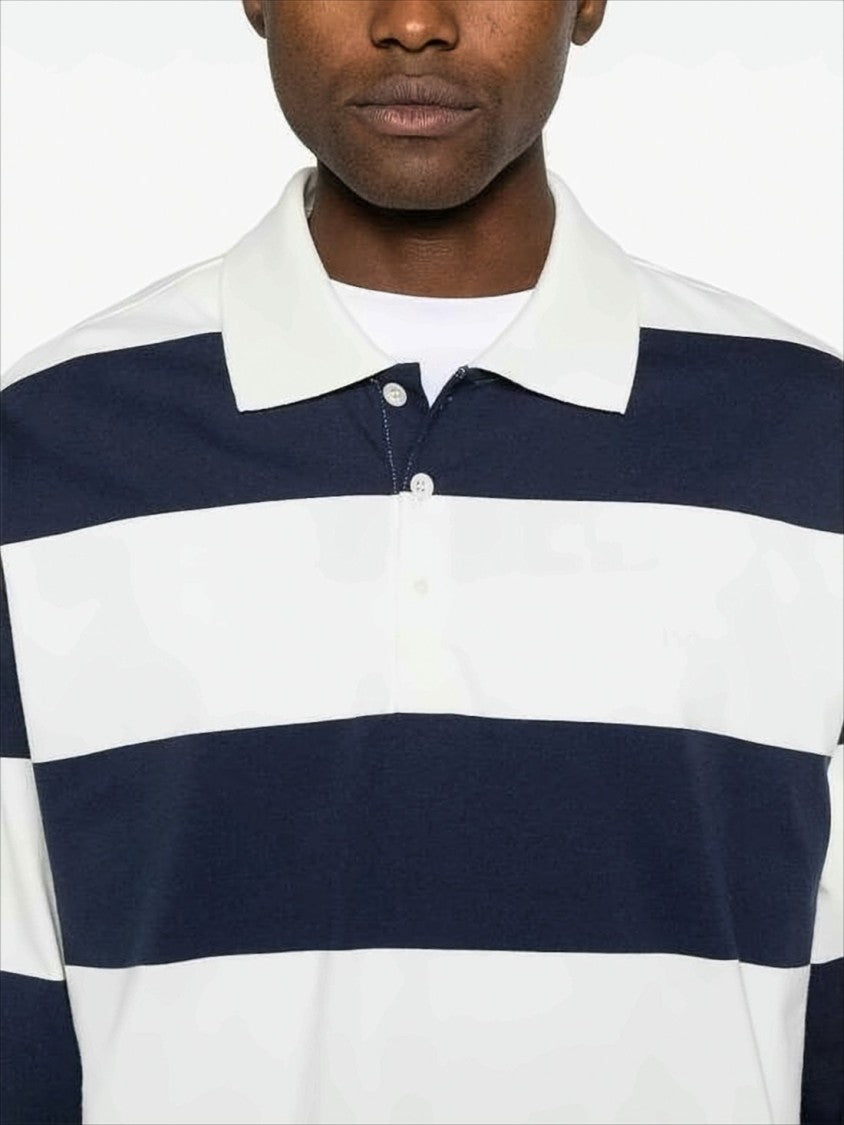 A.P.C. Horizontal Striped Polo Collar Shirt In Navy