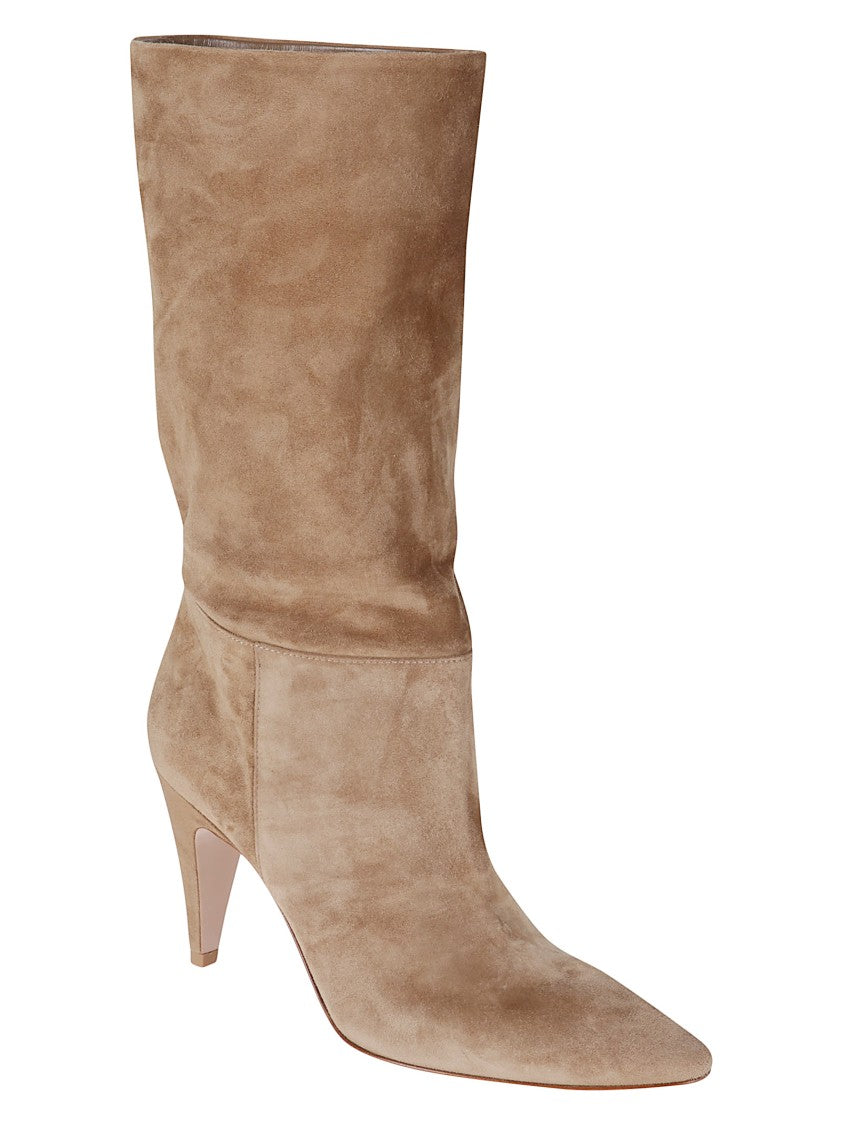 Gianvito Rossi Mid-Calf Suede Boot With Pointed Toe And Tapered Heel