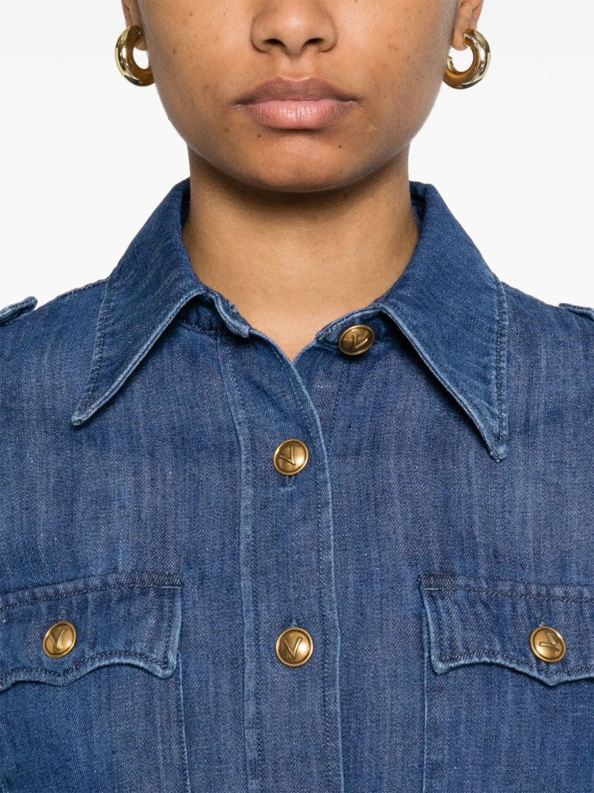 Valentino Garavani Denim Shirt With Tailored Fit And Gold-Tone Accents