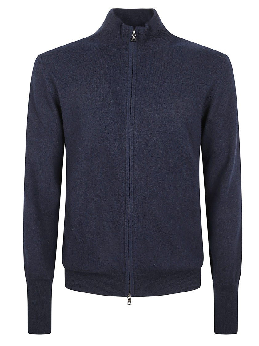 Ballantyne Classic Blue Wool Sweater With Ribbed Details