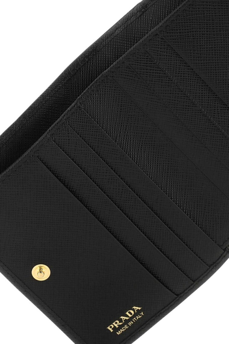Prada Compact Black Zip Wallet With Triangular Logo Plaque