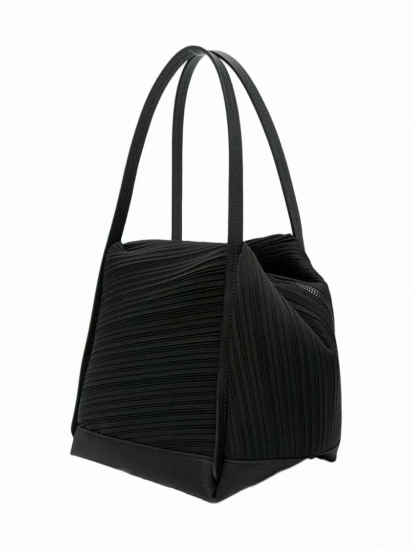 Pleats Please Black Textured Polyester Unique Pleated Tote Bag