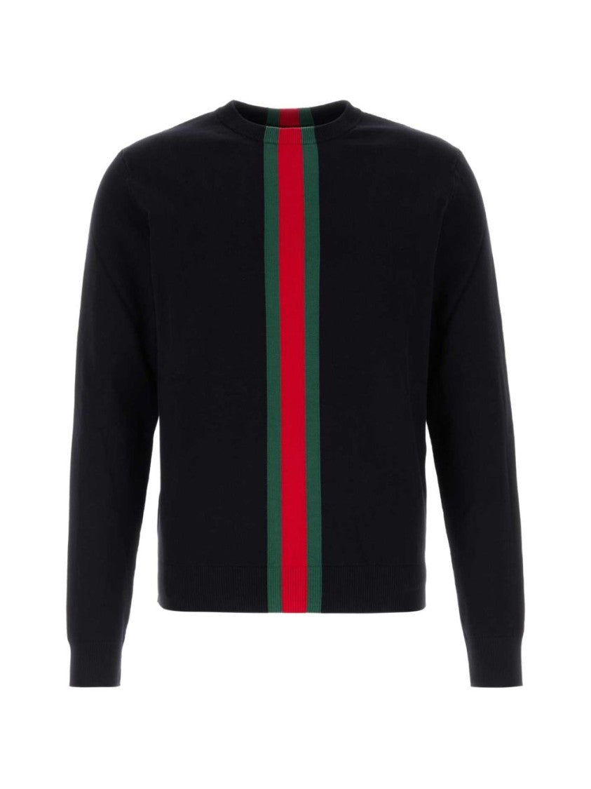 Gucci Black Vertical Stripe Long-Sleeve Cotton Top