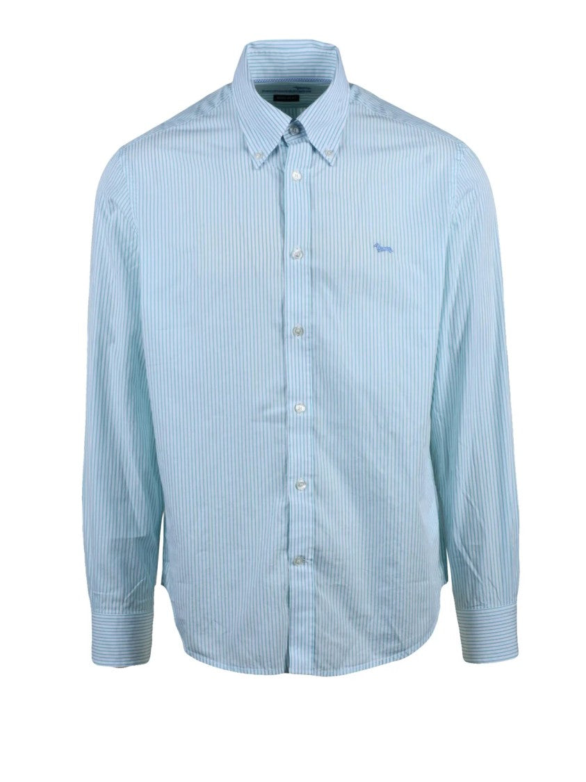 Harmont&Blaine White/Green Vertical Stripe Cotton Shirt
