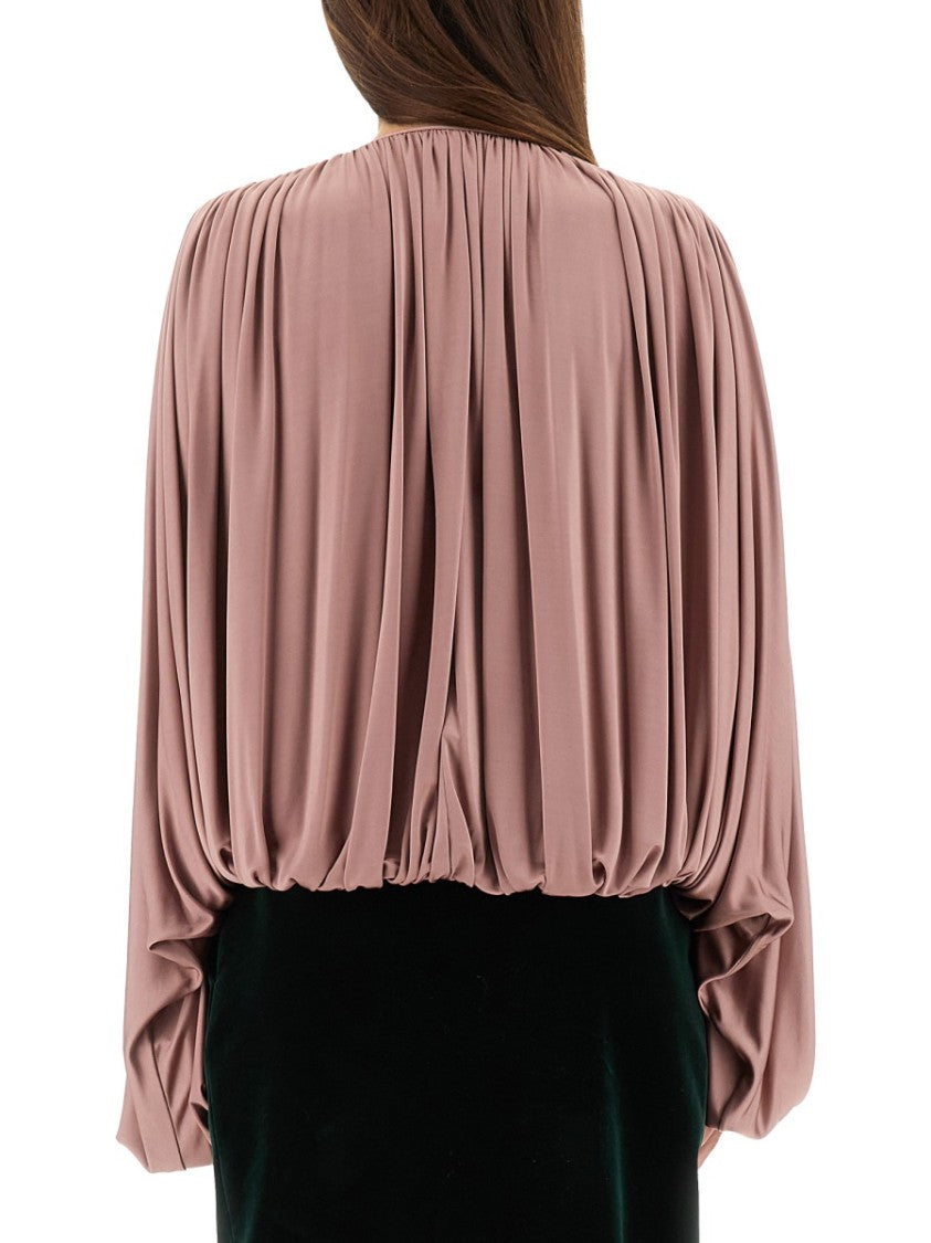 Saint Laurent Fluid Knit Blouse With Gathered Pleats