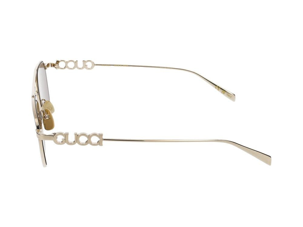 Gucci Gold Square Brown Lenses Metal Frame Sunglasses