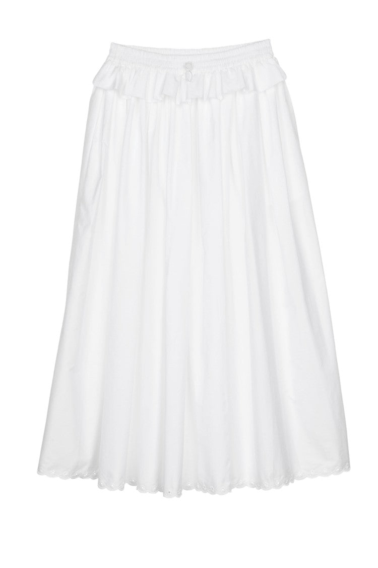 Cecilie Bahnsen White Midi Skirt With Delicate Broderie Anglaise Design