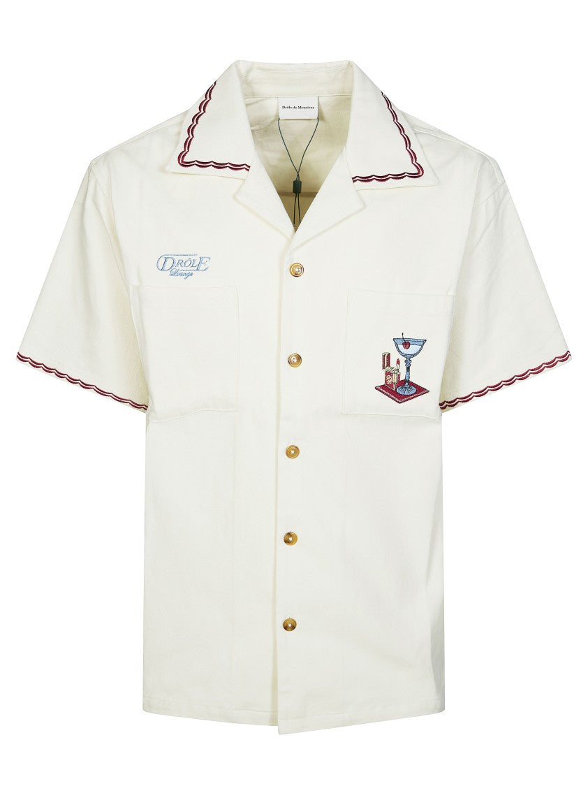 Drôle De Monsieur Off-White Cotton Scalloped Trim Shirt