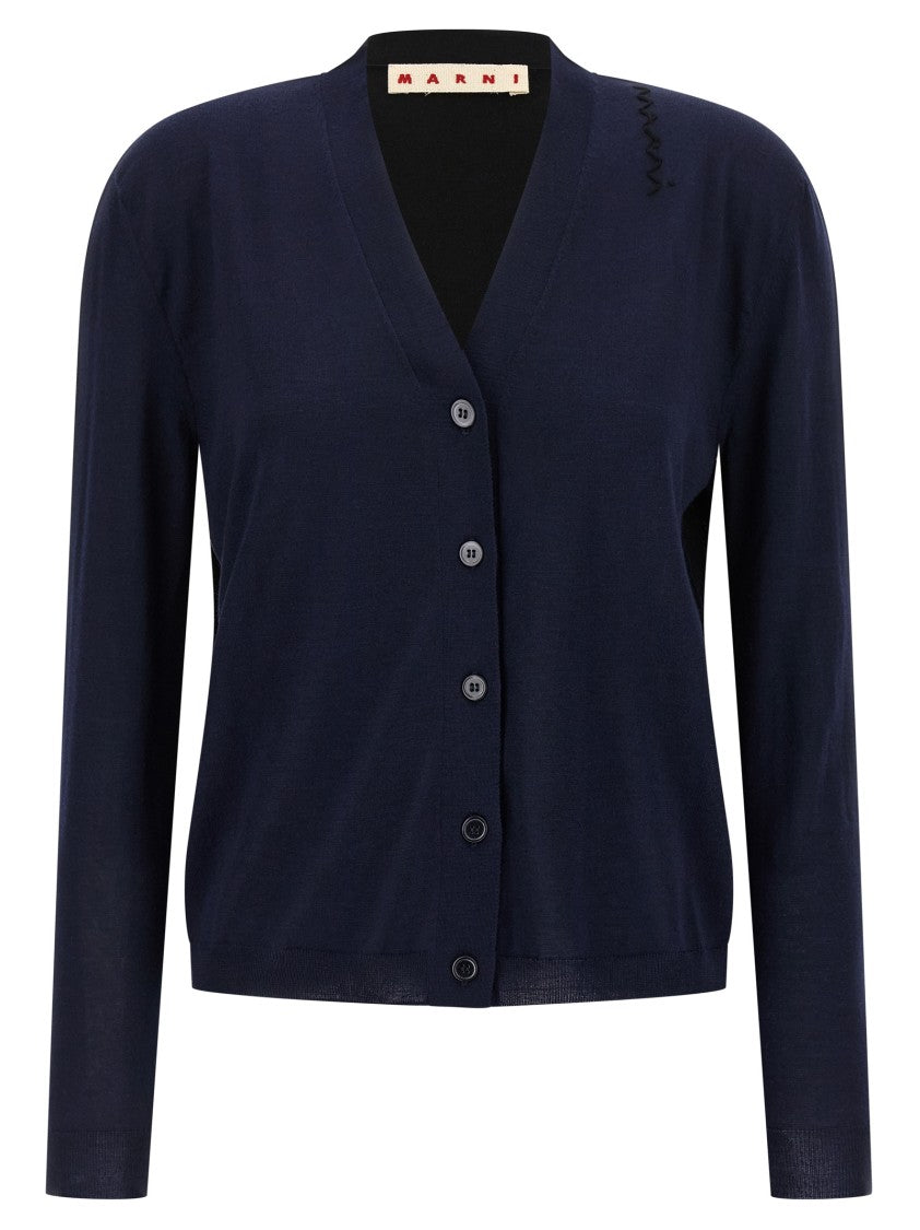 Marni Two-Tone Wool And Silk Cardigan With Embroidered Detail