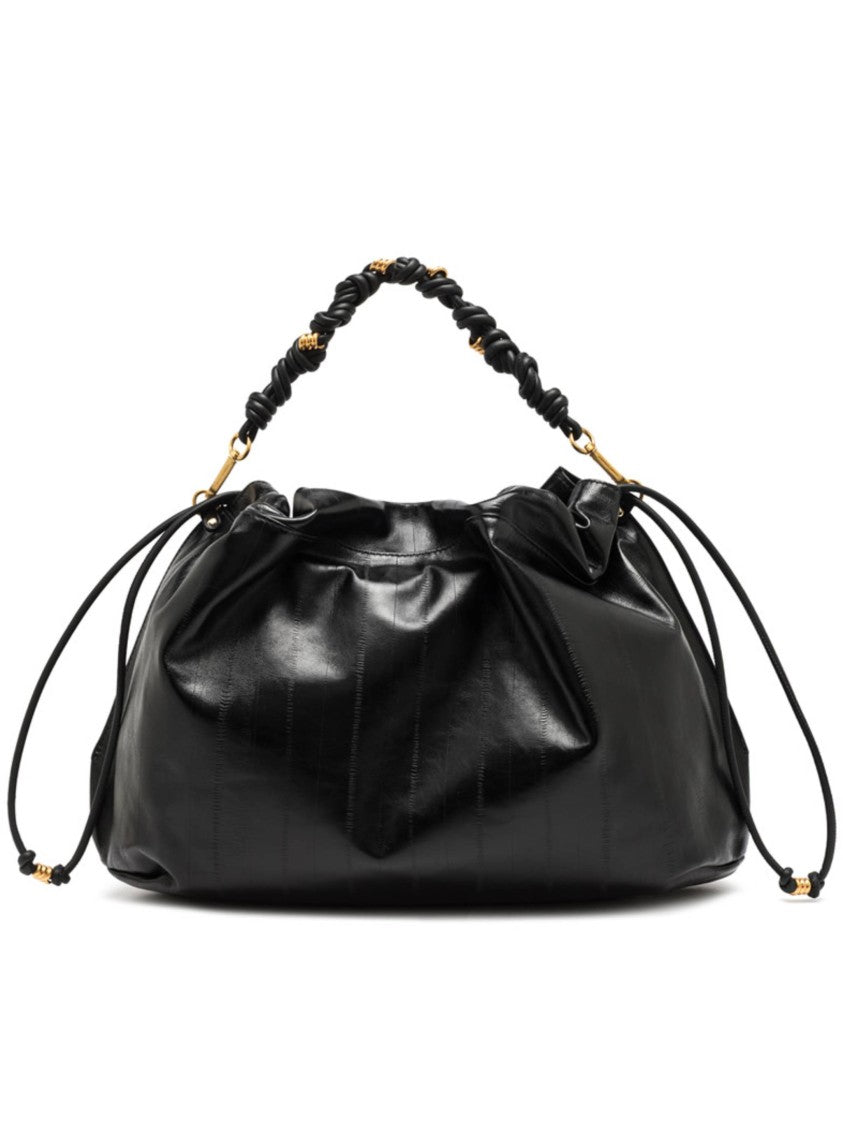 Gianni Chiarini Ruched Black Leather Handbag With Twisted Handle
