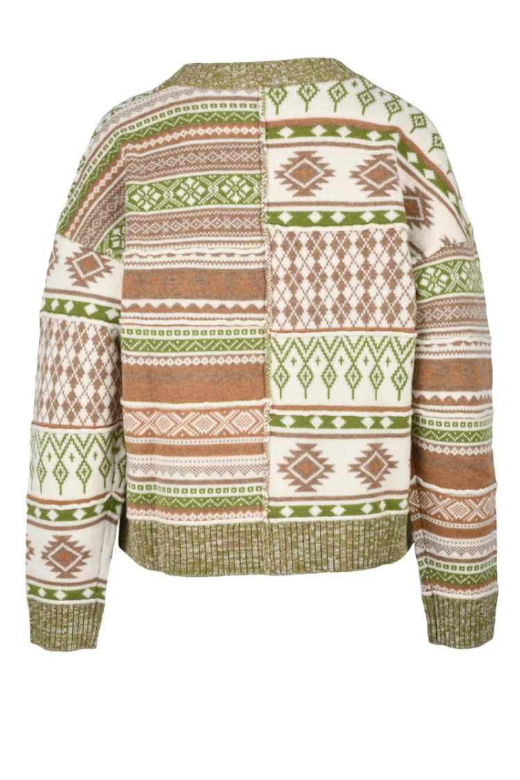 Ballantyne Crew Neck Sweater - Green/Beige