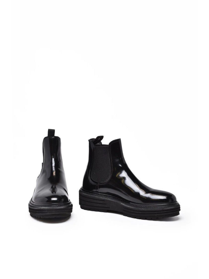 Emporio Armani Black Brushed Leather Wedge Boots