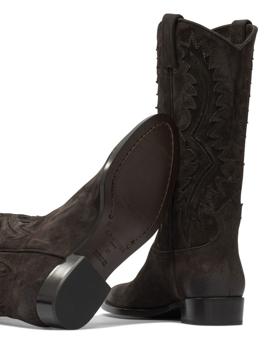 Sartore Brown Suede Ankle Boots With Stitched Detailing