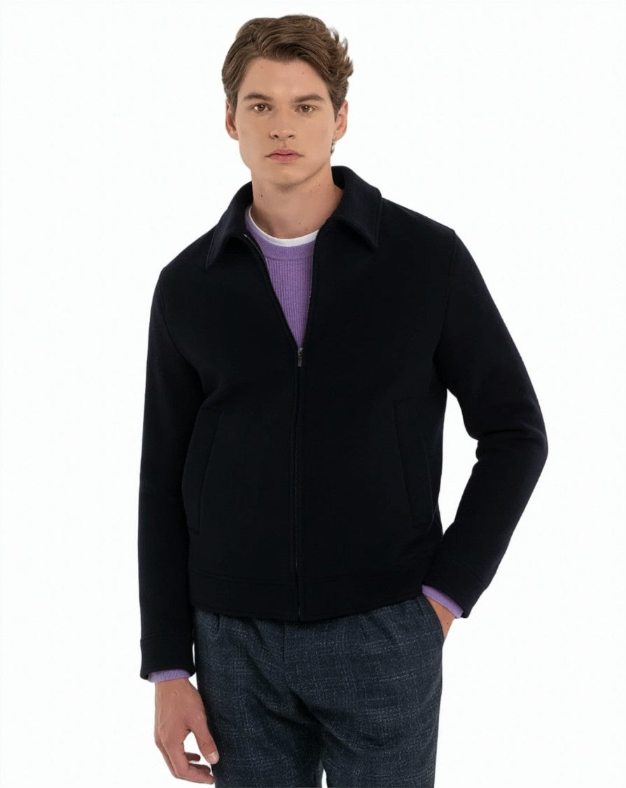 Manuel Ritz Wool-Blend Shirt Collar Zip Jacket