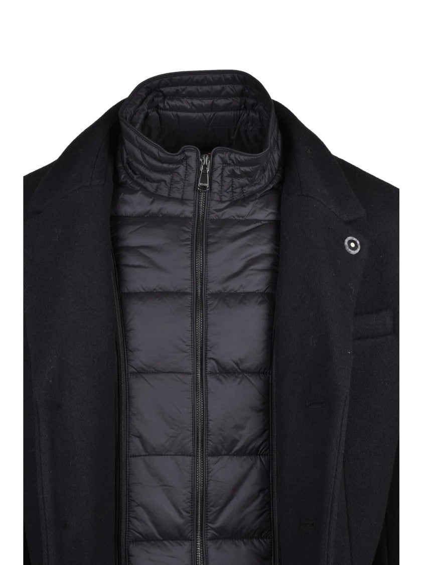 Yes Zee Black Removable Quilted Bib Wool-Blend Coat