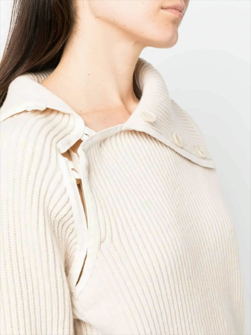 Jacquemus Mock Neck Ribbed Knit Sweater