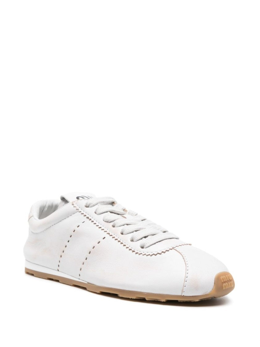 Miu Miu Minimalist Perforated Smooth Leather Lace-Up Flats