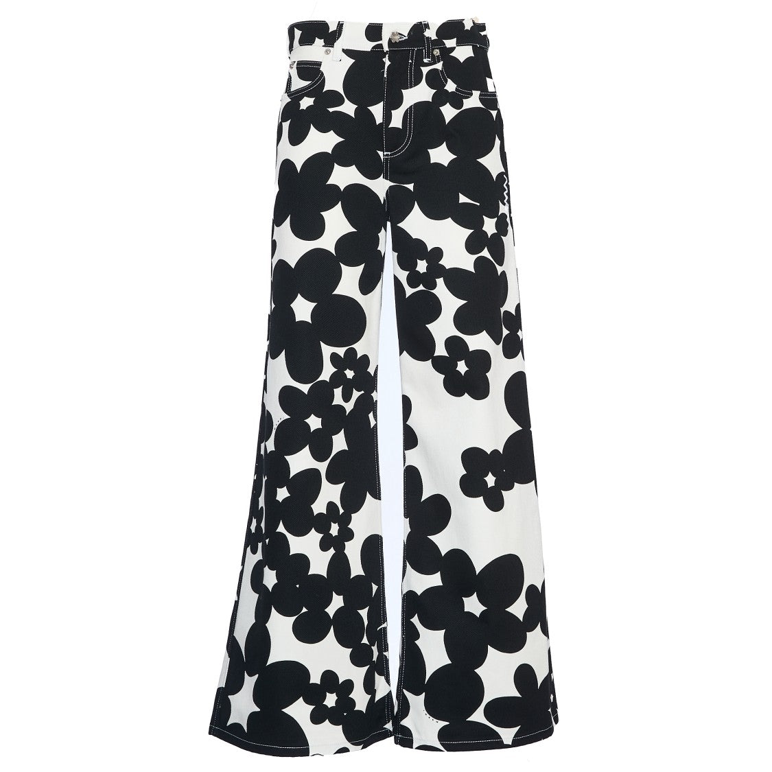 Marni Floral Print Wide-Leg Trousers In Luxurious Cotton Gabardine