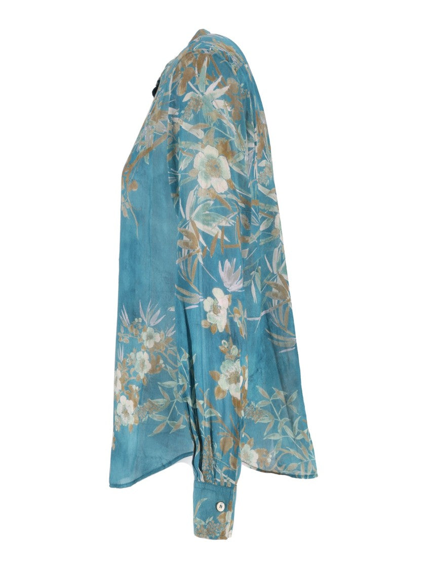 Forte Forte Delicate Floral Print Long-Sleeved Blouse With Mandarin Collar