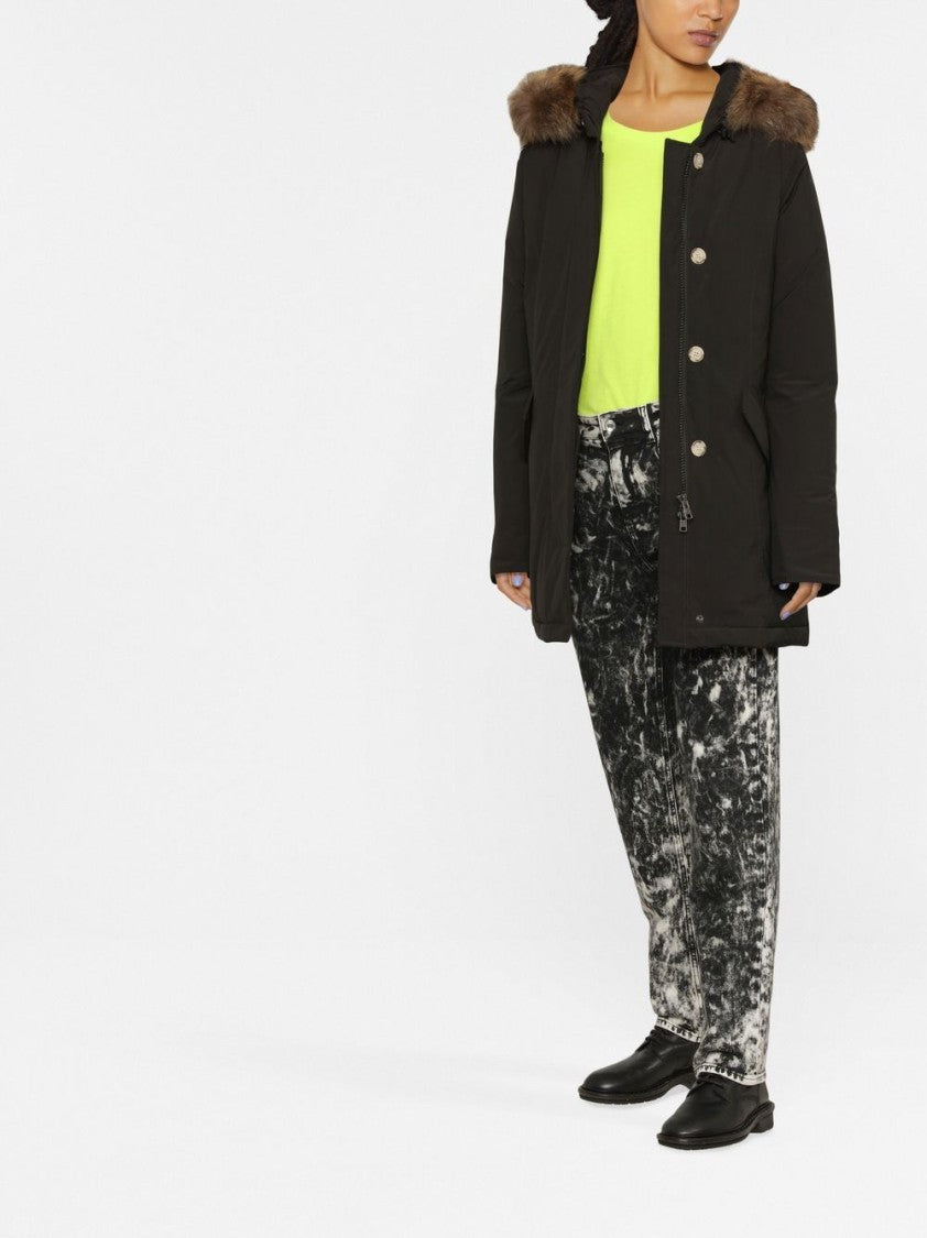 Woolrich Insulated Black Parka With Fur Trimmed Hood