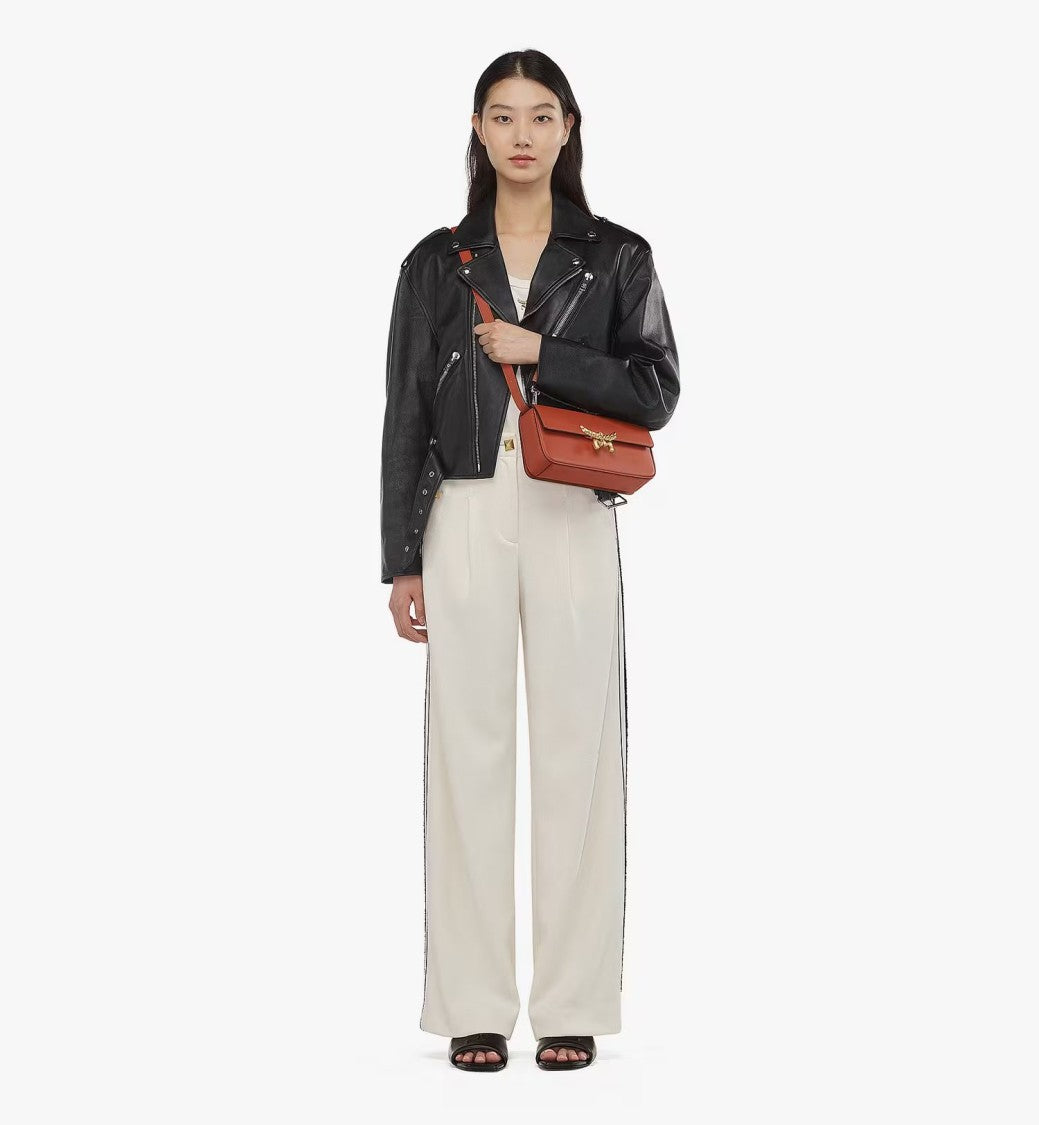 Mcm Structured Brown Calf Leather Shoulder Bag