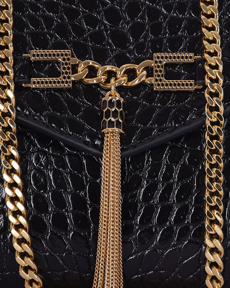 Elisabetta Franchi Crocodile-Embossed Black Synthetic Clutch