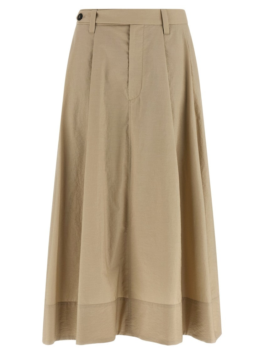 Brunello Cucinelli Flared Light Cotton Skirt With Concealed Zip Closure And Pin Tucks