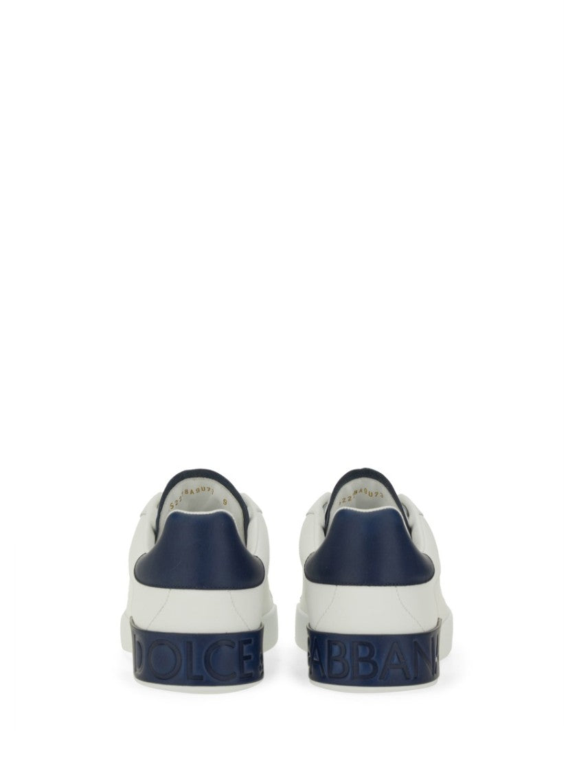 Dolce & Gabbana Low-Top Sneaker In Smooth Leather With Navy Accents
