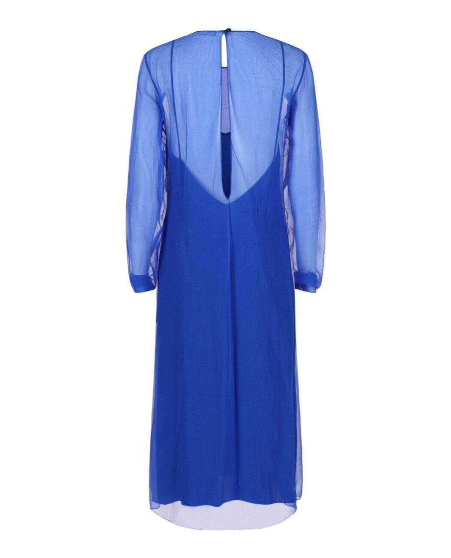 Ferragamo Long-Sleeved Silk Mousseline Mide Dress