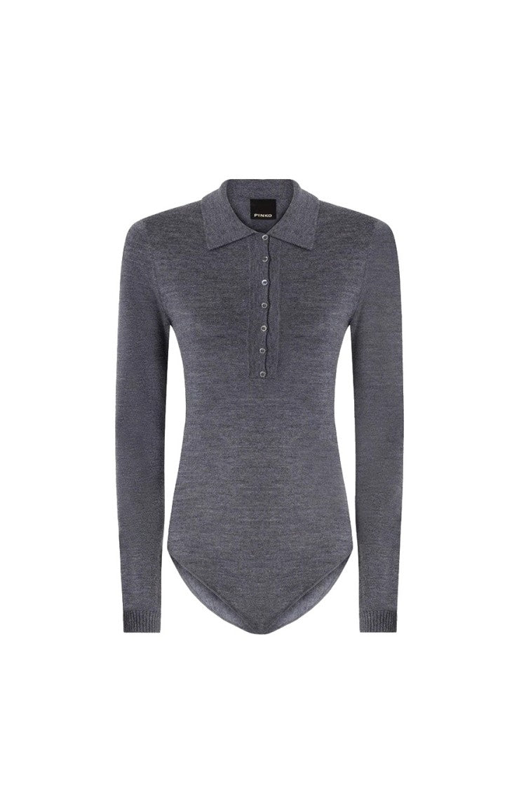 Pinko Grey Wool Polo Top Bodysuit