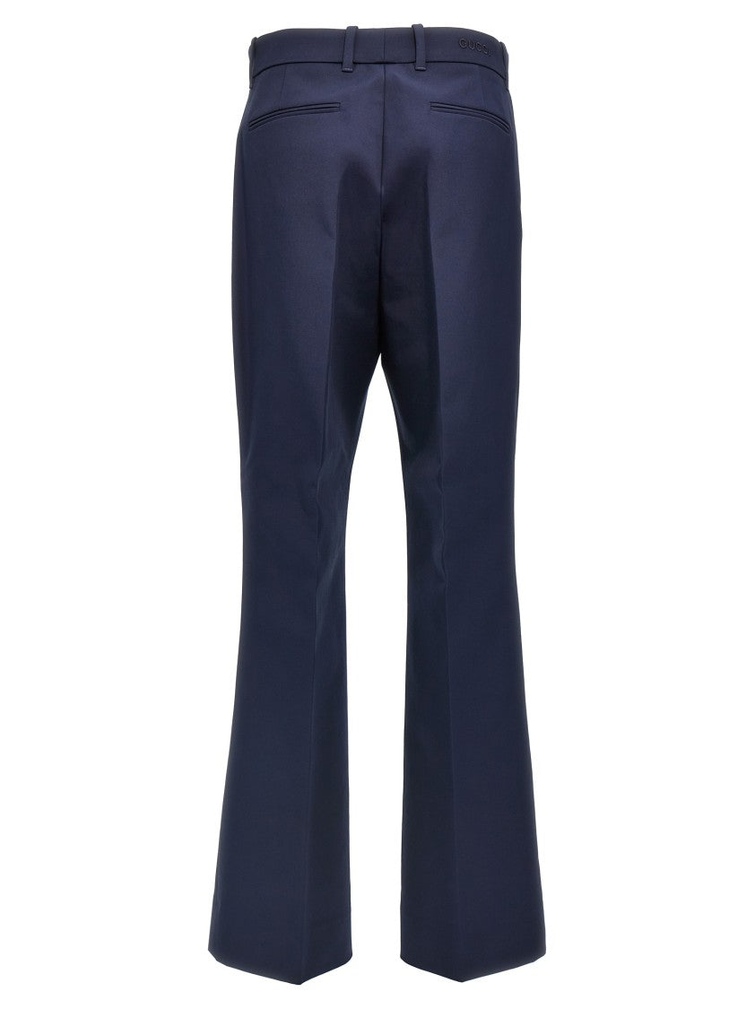Gucci Straight Leg Satin-Finish Cotton Trousers With Front Pleat