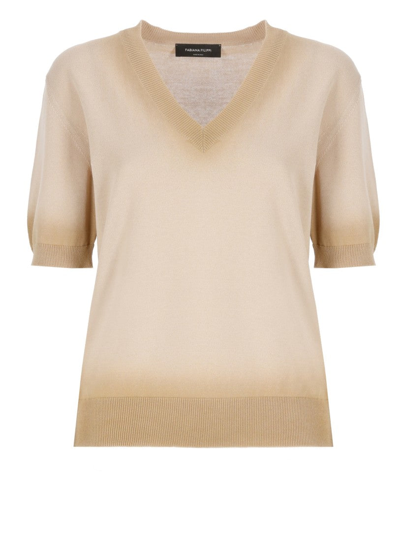 Fabiana Filippi Beige Cotton Sweater With V-Neckline