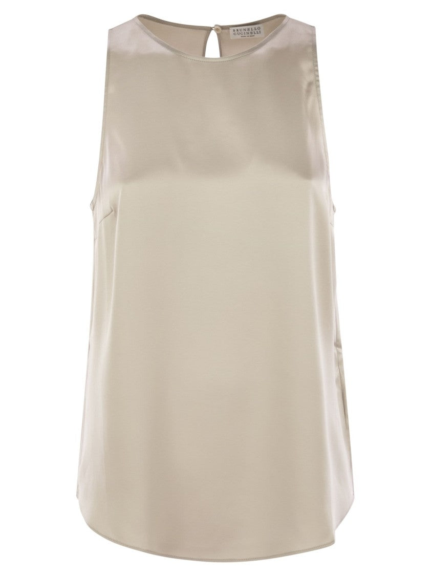 Brunello Cucinelli Stretch Silk Satin Top With Jewellery