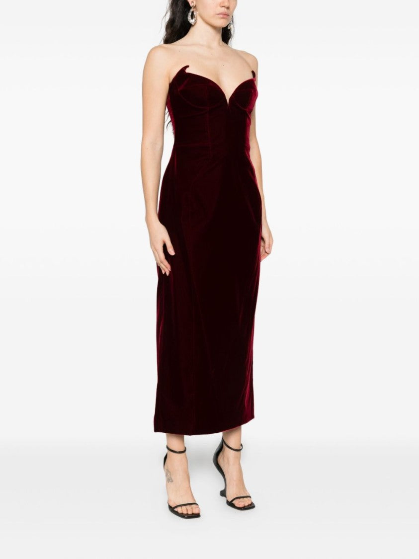 Mugler Burgundy Velvet Midi Dress